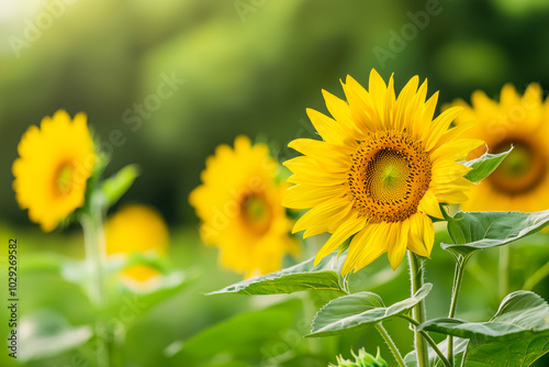 Sunflower blooming in a vibrant summer field