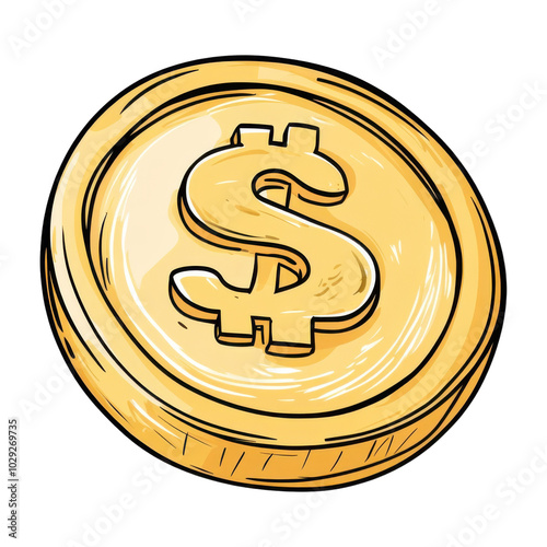 PNG Illustration of a gold coin with a dollar sign isolated on white background.
