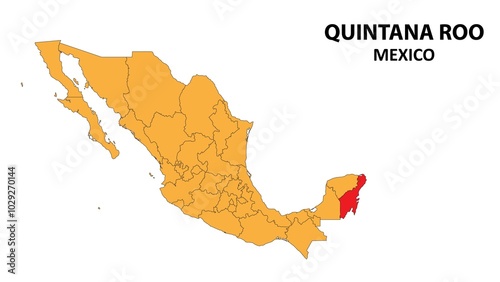 Obraz na plátně Quintana Roo Map is highlighted on the Mexico map with detailed state and region outlines