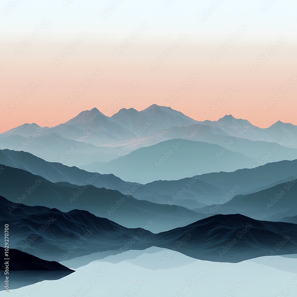 Obraz premium Serene mountain landscape at dawn with soft colors and reflections.