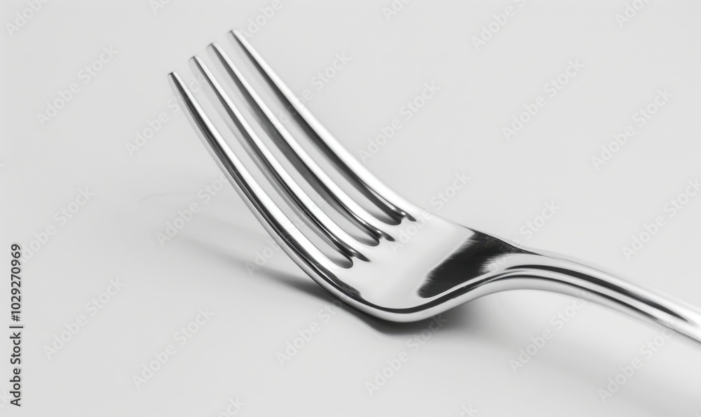 Shiny stainless steel fork, white background, 4K hyperrealistic photo Shiny stainless steel fork, white background, 4K hyperrealistic photo