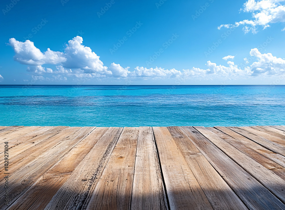 serene wooden floor overlooks stunning blue sea and sky, creating tranquil atmosphere perfect for relaxation and escape serene wooden floor overlooks stunning blue sea and sky, creating tranquil atmosphere perfect for relaxation and escape