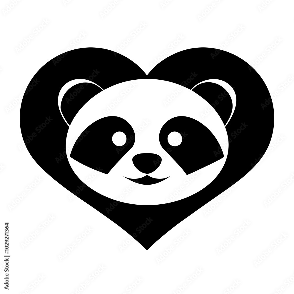 A black-and-white minimalist logo featuring a panda head with subtle outlines, nestled within the shape of a heart A black-and-white minimalist logo featuring a panda head with subtle outlines, nestled within the shape of a heart