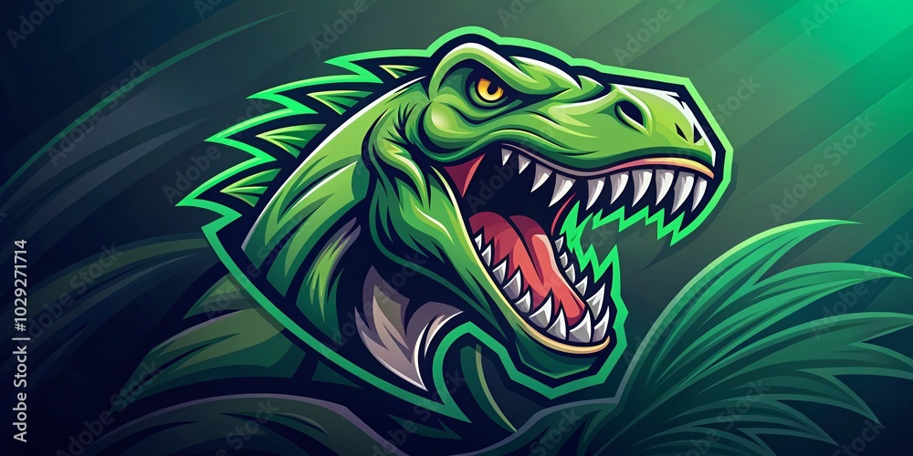 Obraz premium T-Rex Head Mascot Sports Logo Design for eSports Teams - Long Exposure Illustration
