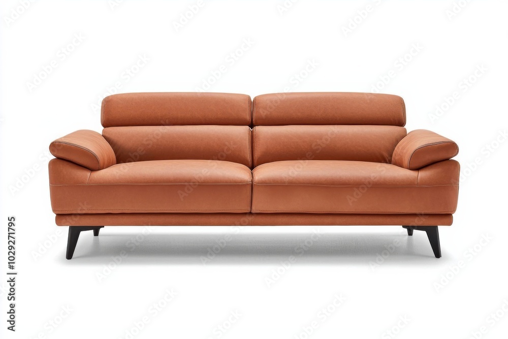 Stylish brown leather sofa on white background for modern living rooms. Stylish brown leather sofa on white background for modern living rooms.