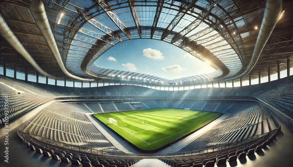 Obraz premium open-roof stadium bathed in bright sunlight