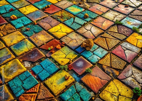 Cracked Pavement Tiles - Macro Photography of Weathered Surfaces and Textures