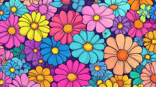 Colorful Floral Pattern Blooming Flowers Vibrant Daisy Design Seamless Nature Backgroun