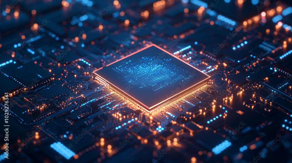 Futuristic Motherboard with Glowing Processor Chip Futuristic Motherboard with Glowing Processor Chip