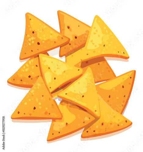 Pile of crunchy corn nachos chips is lying on white background