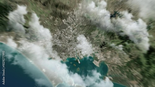 Zooming on Brisbane, Australia. Earth zoom in from outer space to city. The animation continues by zoom out through clouds and atmosphere into space. View of the Earth at night. Images from NASA. 4K