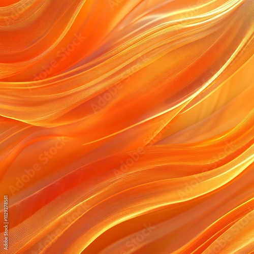 A vibrant abstract design featuring flowing orange waves.