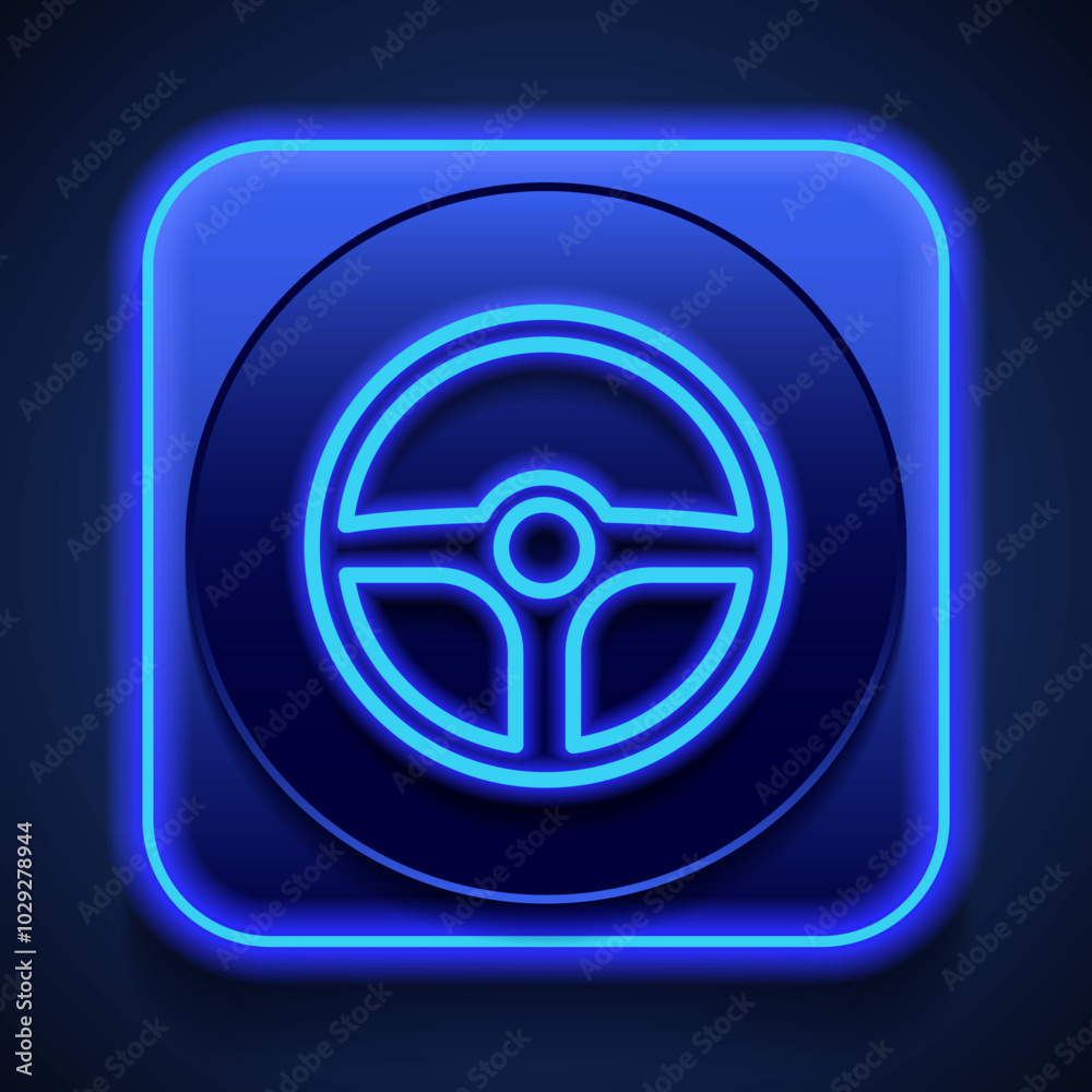 Wheel simple icon. Flat design. Blue neon style on button. With shadow Wheel simple icon. Flat design. Blue neon style on button. With shadow