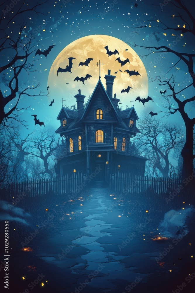 Fototapeta premium Haunted house. Halloween decoration element.
