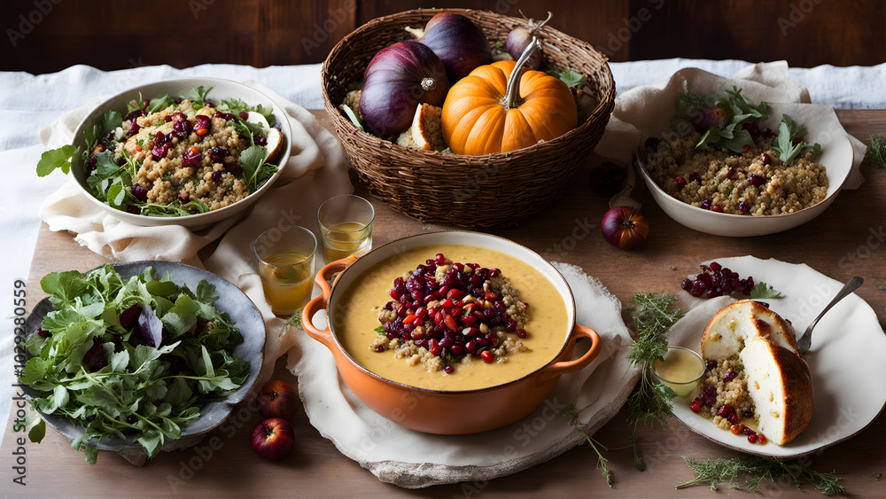 Colorful Vegan Thanksgiving Table. Colorful Vegan Thanksgiving Table.