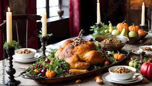 Colorful Vegan Thanksgiving Table.