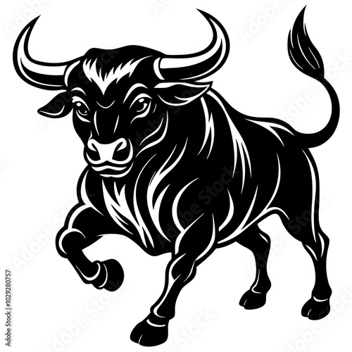 A bull charging silhouette black vector