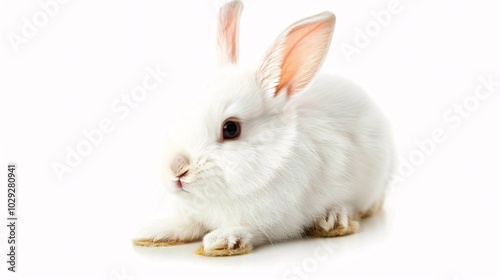 Adorable White Rabbit on White Background