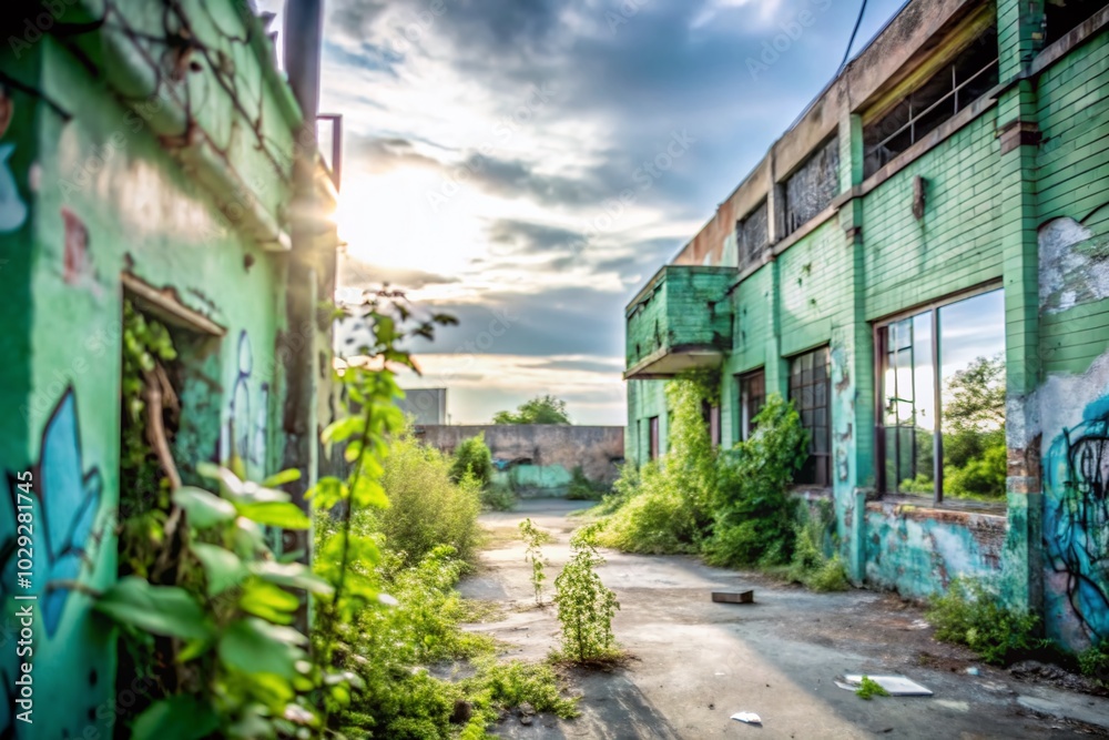 Fototapeta premium Urban Exploration Photography with Black and Light Green Gradient Background for Atmospheric Visuals
