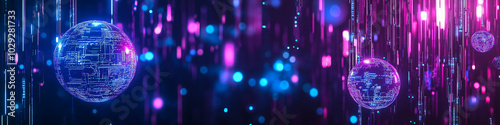Minimalist cyberpunk background, flat design with deep purple and electric blue hues, thin neon lines, sci-fi atmosphere, Design, banner, website