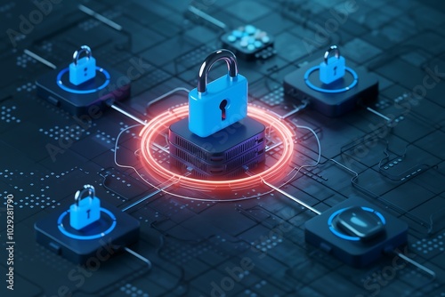 Cybersecurity Concept with Digital Padlocks and Secure Connections – Glowing Holographic Elements and Modern Technology
