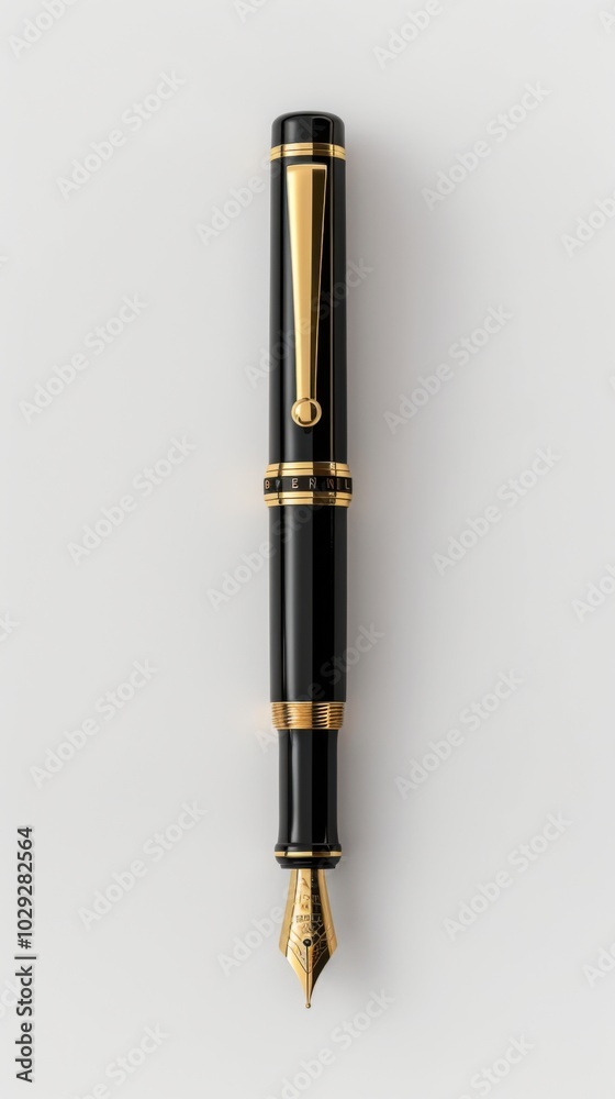 Fototapeta premium Classic black fountain pen, white background, 4K hyperrealistic photo