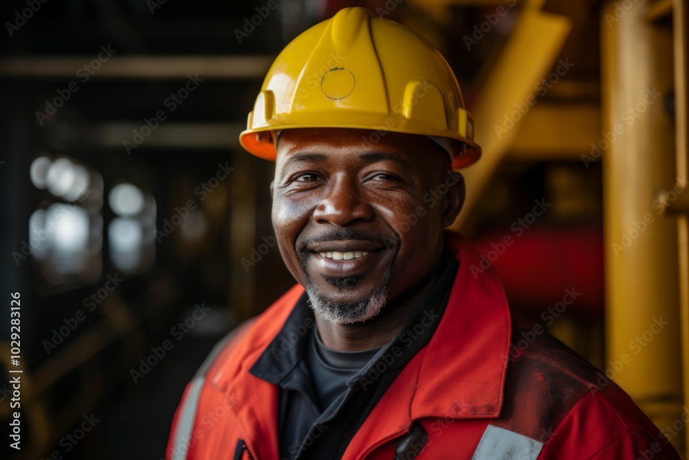 Portrait of a African American male worker on oil platform Portrait of a African American male worker on oil platform