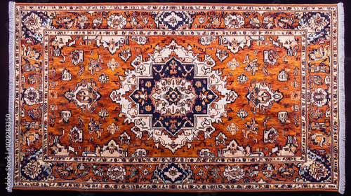 Persian Rug with Intricate Floral Patterns and Geometric Designs