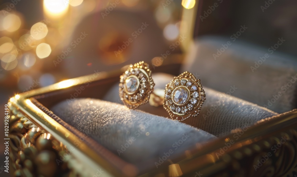 Pair of earrings on the jewelry box, 4K hyperrealistic photo Pair of earrings on the jewelry box, 4K hyperrealistic photo