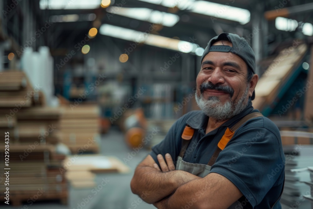 Portrait of a smiling Hispanic worker inside large furniture store Portrait of a smiling Hispanic worker inside large furniture store