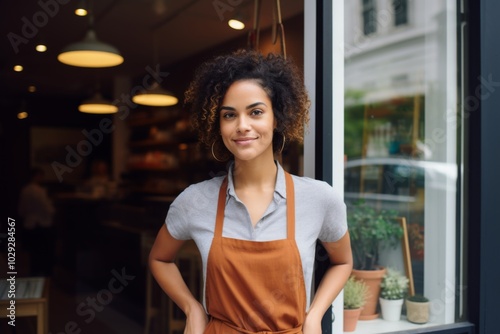 Fototapeta Naklejka Na Ścianę i Meble -  Portrait of a female small business owner in front of her store