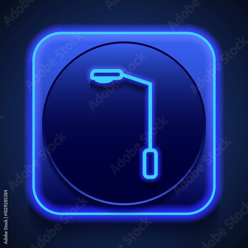 Street light simple icon. Flat design. Blue neon style on button. With shadow
