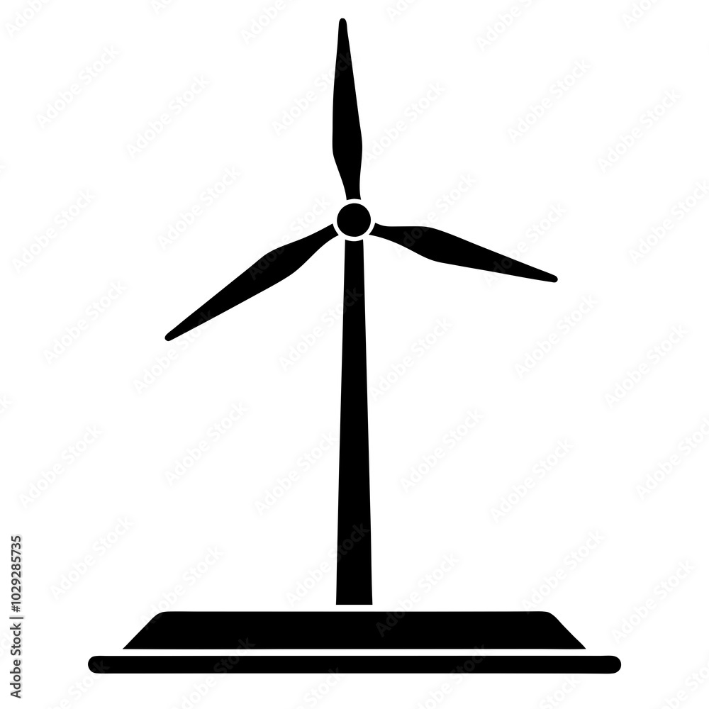 A single offshore wind turbine with three blades and a monopile foundation on a white background A single offshore wind turbine with three blades and a monopile foundation on a white background
