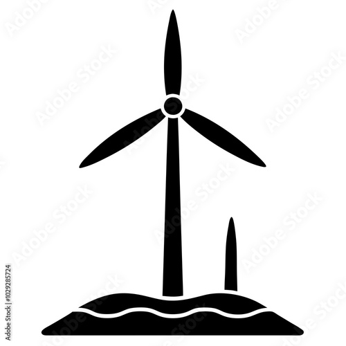 A single offshore wind turbine with three blades and a monopile foundation on a white background