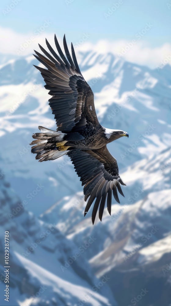 Majestic eagle soaring over a mountain range, 4K hyperrealistic photo Majestic eagle soaring over a mountain range, 4K hyperrealistic photo