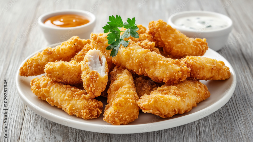 Crispy Fried Chicken Tenders with Dipping Sauces Crispy Fried Chicken Tenders with Dipping Sauces