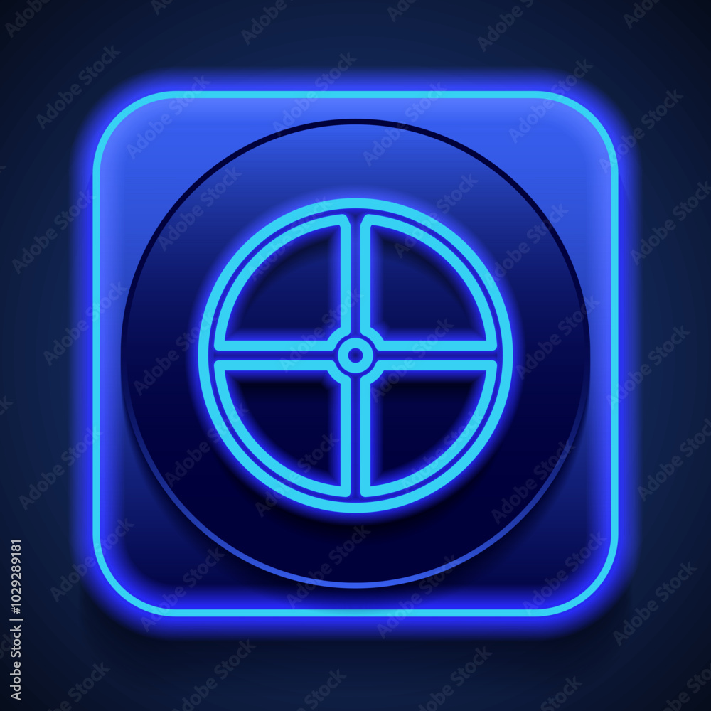 Sheild simple icon. Flat design. Blue neon style on button. With shadow Sheild simple icon. Flat design. Blue neon style on button. With shadow