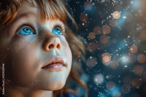 Child with wide eyes, marveling at the wonders of a planetarium