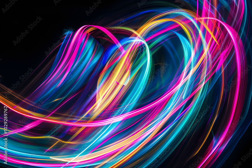 Neon colored light on long exposure on black background. Design template for wallpapers, backgrounds and backdrops. Neon colored light on long exposure on black background. Design template for wallpapers, backgrounds and backdrops.