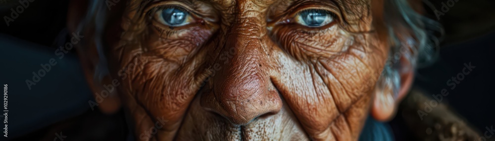 Fototapeta premium Close-up Elderly man with deep wrinkles and a wise expression