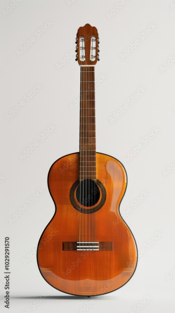 Obraz premium Classic acoustic guitar, white background, 4K hyperrealistic photo