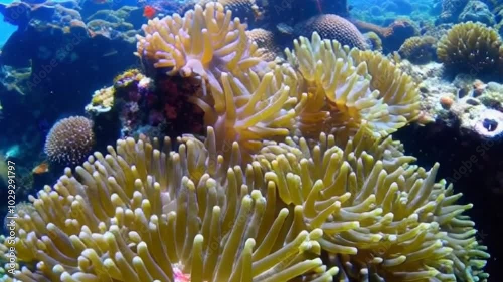 Beautiful underwater scenery with various aquatic animals