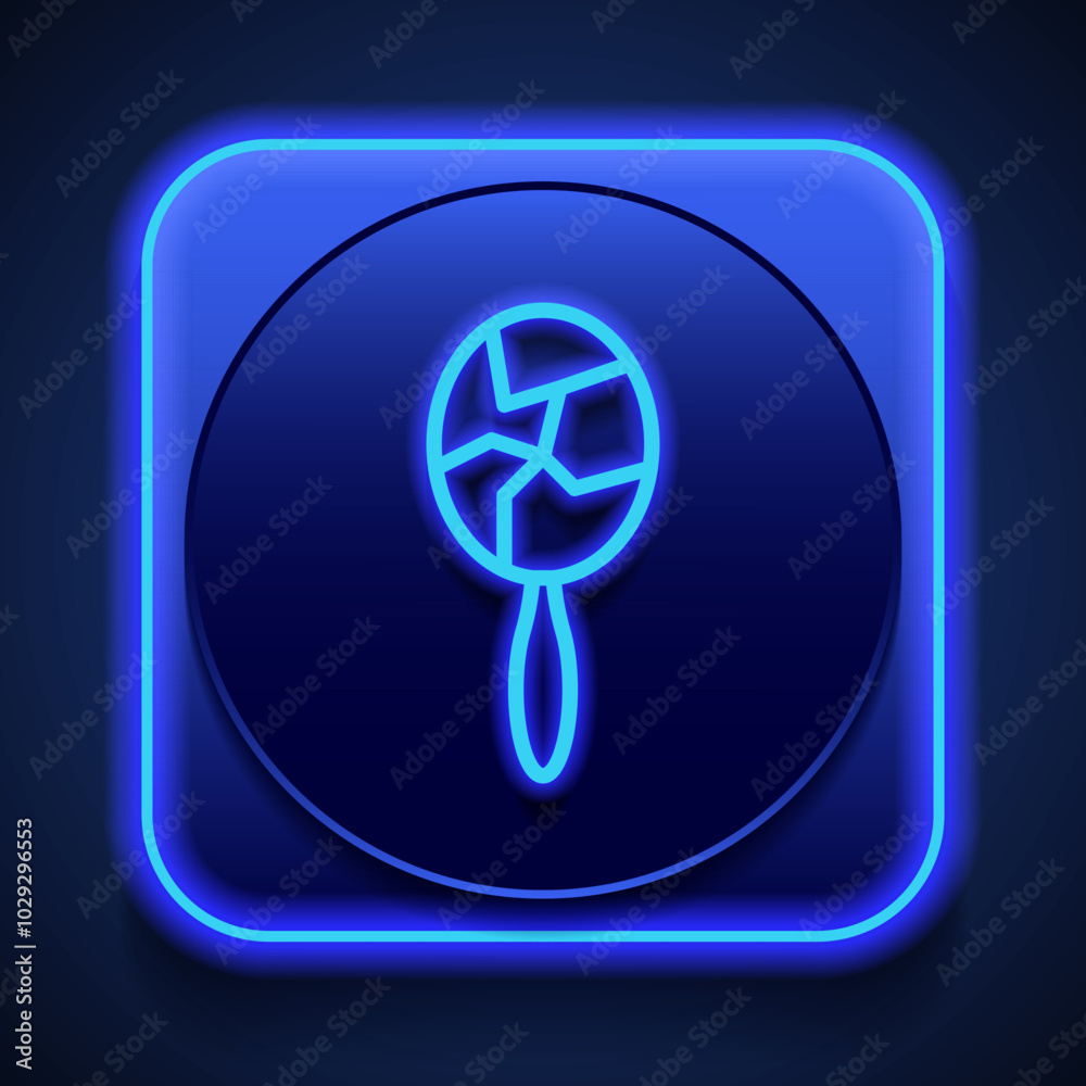 Mirror simple icon vector. Flat design. Blue neon style on button. With shadow Mirror simple icon vector. Flat design. Blue neon style on button. With shadow