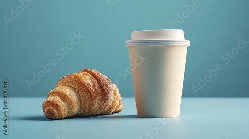 Coffee cup and croissant photo