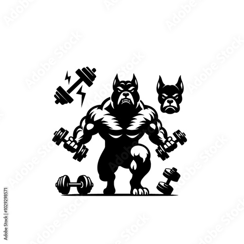 black and cartoon illustration of a dumbbell with white background photo
