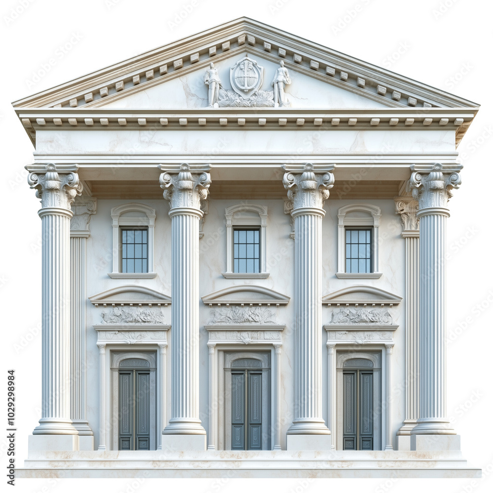 A historical government building with grand columns and a classic facade isolated on transparent background A historical government building with grand columns and a classic facade isolated on transparent background