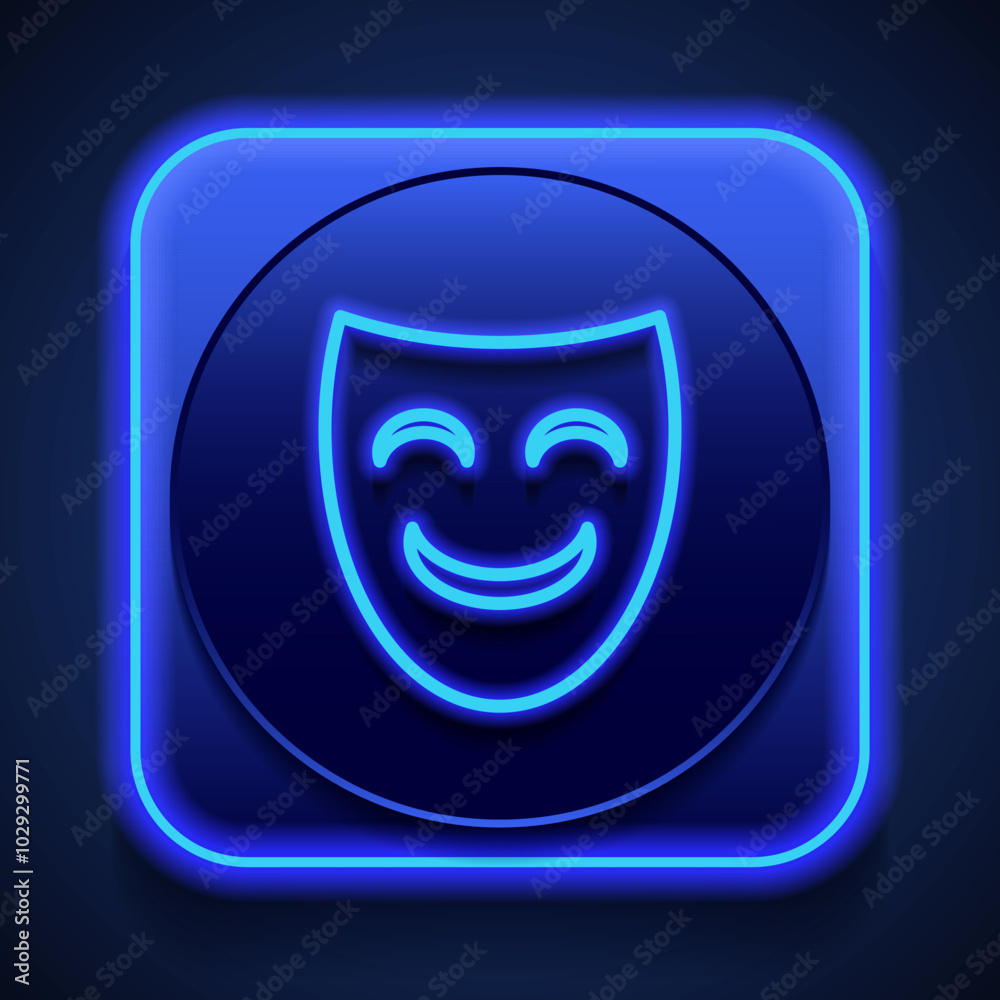 Mask simple icon vector. Flat design. Blue neon style on button. With shadow Mask simple icon vector. Flat design. Blue neon style on button. With shadow