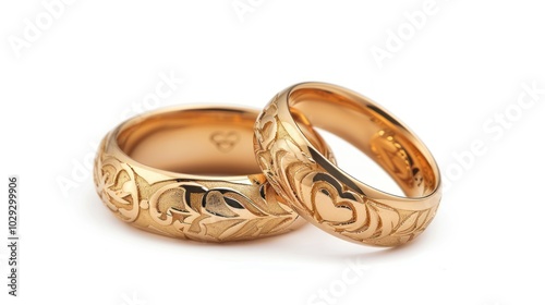 Two Ornate Gold Wedding Bands Interlocked