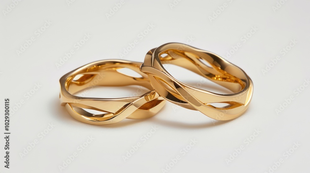 Two Intertwined Gold Rings with a Curved Design Two Intertwined Gold Rings with a Curved Design