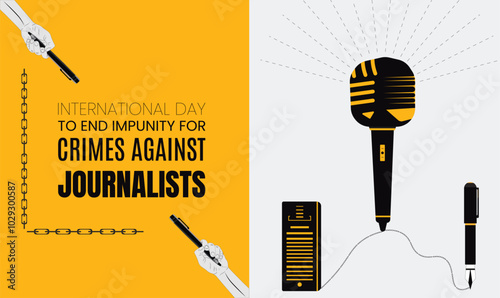 International Day to End Impunity for Crimes against Journalists. Creative Vector illustration for World Press Freedom Day concept. Reporter